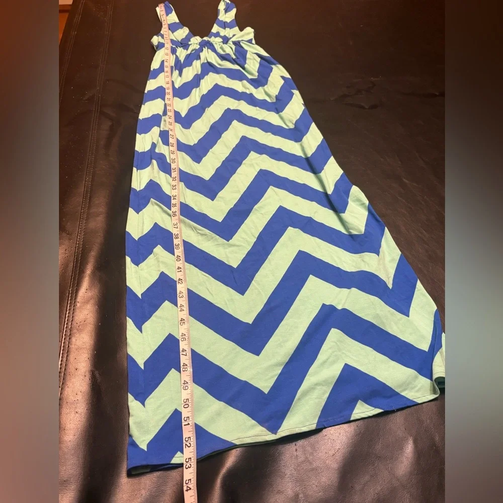 J. Crew Blue and Mint Chevron Maxi Dress size Small NWT